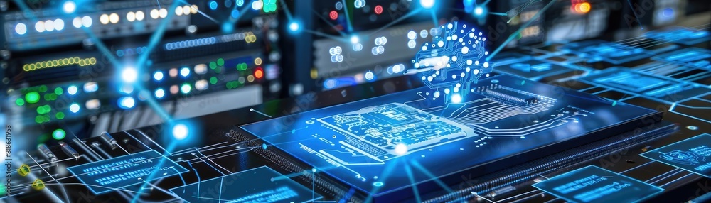 Microchip layout in an isometric design, highlighting the complexity of semiconductor technology