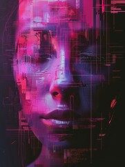 Poster - Tech abstract model with digital glitch background wallpaper ai generated image