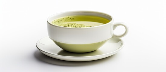 Aufkleber - A cup of hot green tea perfect for warming up in cold weather set against a white background A copy space image for creating banners