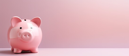 Aufkleber - Flat lay view of a pink piggy bank with ample copy space image available