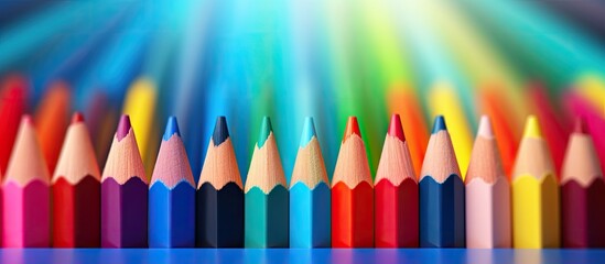 Fototapete - A color pencil rests on a vibrant background creating a captivating copy space image