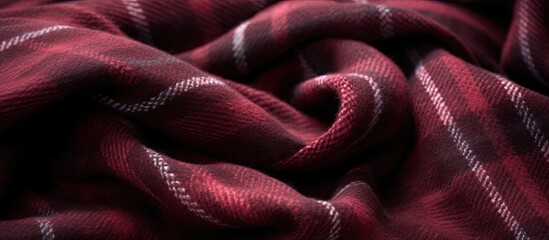 Poster - Close up of a soft and cozy woolen plaid scarf with a delicate texture showcasing its large weave pattern Copy space image