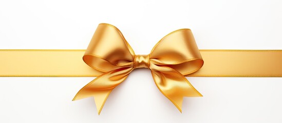 Aufkleber - A beautiful golden ribbon bow stands alone on a white background in a copy space image