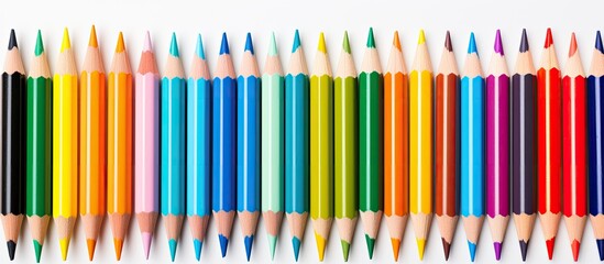 Aufkleber - A vibrant assortment of colored pencils on a blank white backdrop providing ample blank space for additional imagery