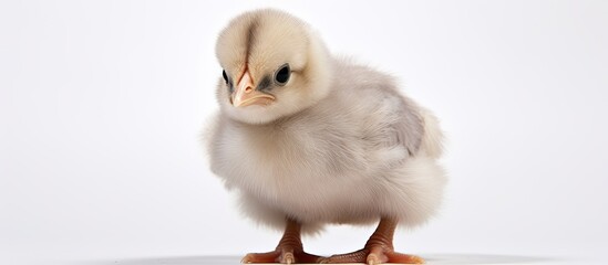 Poster - 8 day old Araucana chicken photographed in a studio with a white background allowing for ample copy space