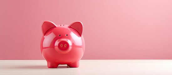 Aufkleber - Flat lay view of a pink piggy bank with ample copy space image available