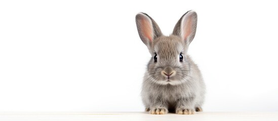 Poster - A baby rabbit with short grey hair on a white background with plenty of space for adding an image. Creative banner. Copyspace image