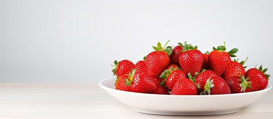 Poster - A white plate showcases vibrant red strawberries on a backdrop of white with ample copy space for customization