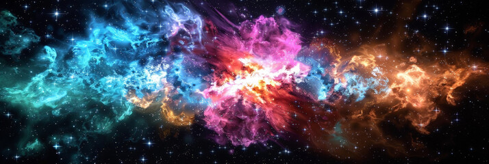 Sticker -  exploding nebula on dark background, Galaxy with nebula and stars in space. colorful space nebula
