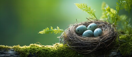 Poster - A nest holding fresh eggs capturing the serene beauty of nature A perfect copy space image