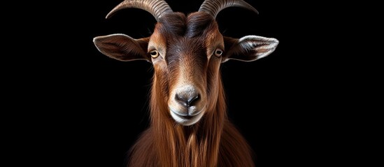 Poster - A brown goat captured in a photograph with empty space around it for adding text or graphics. Creative banner. Copyspace image