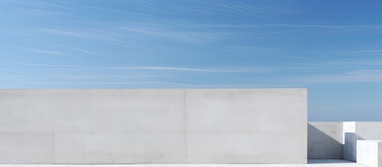 Aufkleber - A contemporary abstract structure with a copy space image set against a backdrop of a clear blue sky and a solid cement wall