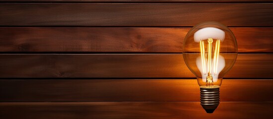 Poster - Copy space image of a light bulb switched off showcasing the concept of energy against a brown wooden backdrop