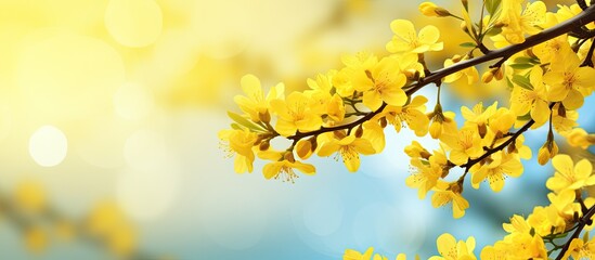 Aufkleber - A picturesque spring background with vibrant yellow flowers and ample copy space