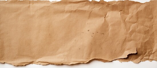 Aufkleber - A torn piece of brown craft paper captured from above on a white background featuring copy space for text