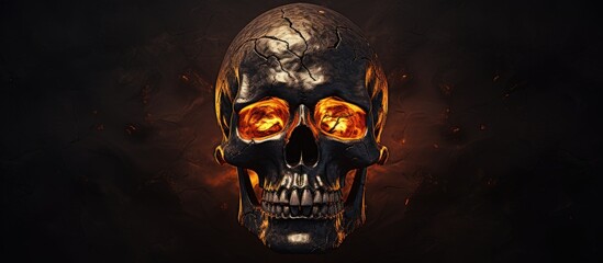 Poster - A spooky Halloween skull is depicted against a dark background with plenty of empty space surrounding it in the image. Creative banner. Copyspace image