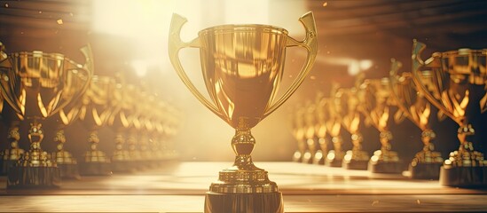Poster - Copy space image featuring golden trophy prize cups