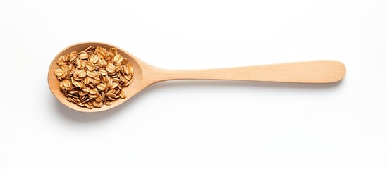 Aufkleber - A silver spoon with granola oats seen from above on a white background providing ample copy space for unique compositions