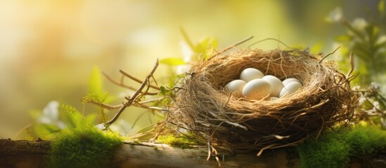 Poster - A nest holding fresh eggs capturing the serene beauty of nature A perfect copy space image