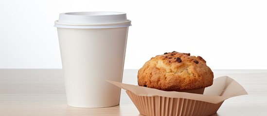 Aufkleber - Design your own cardboard cup of coffee and muffin with this copy space image on a clean white background