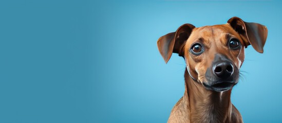 Wall Mural - A dog portrait on a plain blue backdrop providing ample copy space for other elements in the image