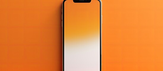 Poster - Copy space image of a modern smartphone mockup with a blank display placed on an orange background