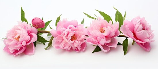 Aufkleber - A close up of pink peony flowers on a white background perfect for design projects with a copy space image