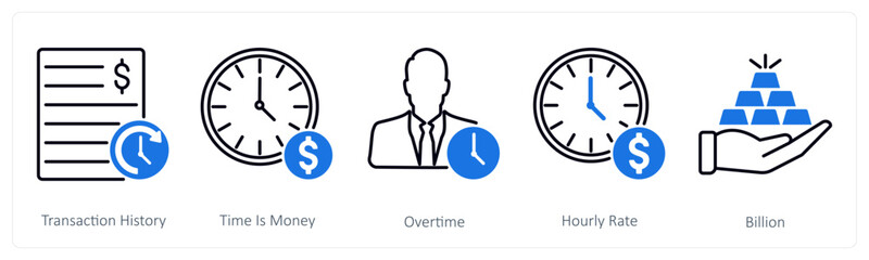 A set of 5 Banking icons as transaction history, time is money