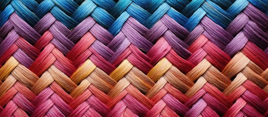 Poster - A close up image of a multicolored woven material creates an abstract and textured zigzag background with ample copy space