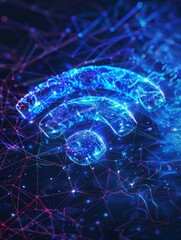 Poster - Wireless network and connection abstract data background with wifi symbol