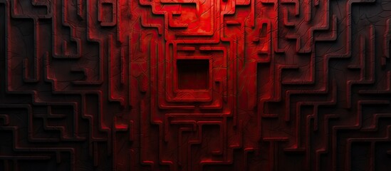 A maze like labyrinth painted in red is displayed on the wall offering a captivating copy space image