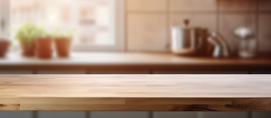 Aufkleber - Blurry kitchen background with a table top featuring a copy space image