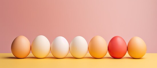 Poster - A copy space image of Easter eggs set against a pastel yellow background