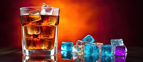 Aufkleber - Colorful background with a coffee drink and milk ice cubes on a table perfect composition for copy space image
