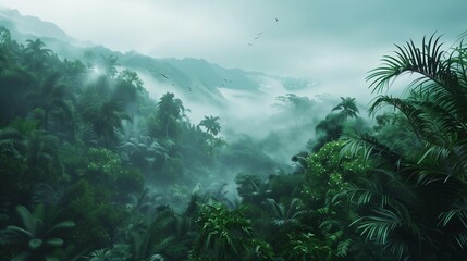 Trekking through a misty cloud forest, with exotic birds calling from the treetops.