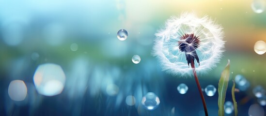 Aufkleber - Abstract and nature postcard featuring a dandelion with a water droplet The vibrant backdrop provides a soft colorful setting with ample copy space for words Check my profile for more designs featurin