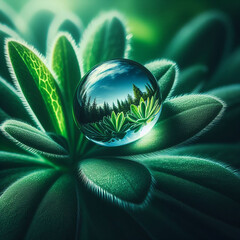 Wall Mural - Water drop on green leaf.