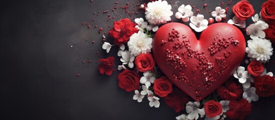 Aufkleber - A greeting card design for Happy Valentine s Day featuring a bouquet of flowers and a heart symbol Perfect for expressing love and affection Copy space image