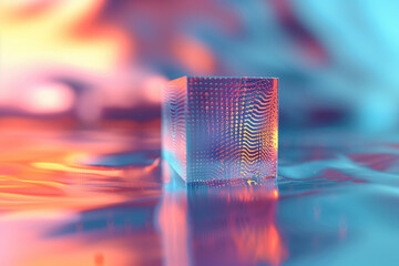 Fototapete - abstract background with glowing metal cube