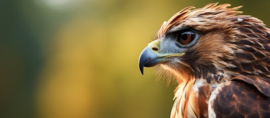 Fototapete - Closeup of a beautiful hawk staring into the copy space image