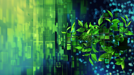 Fototapete - abstract digital green background with leaves