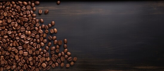 Poster - There is a copy space image featuring a wooden background with a blank blackboard label and a pile of coffee beans isolated on top