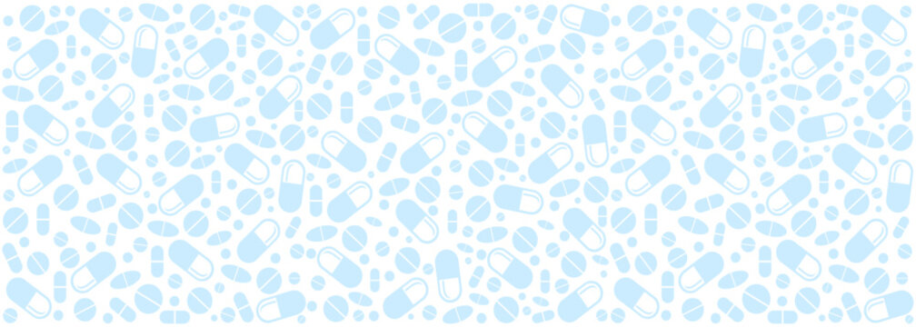 Seamless pattern with medicines, capsules, medicaments, drugs, pills and tablets. Medical pharmacy backgrounds and textures. Medicine  seamless pattern. Vector  illustration 