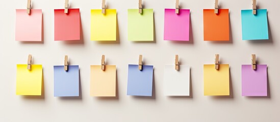 Aufkleber - Memo note cards with pastel pins pinned to a white board creating an empty backdrop for text or visuals Visual copy space image