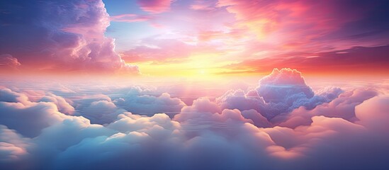Poster - In the evening there are beautiful rainbow clouds floating above the dark clouds creating a captivating and breathtaking view in the sky The image has enough empty space for text