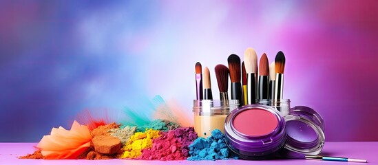 Poster - Colorful makeup supplies displayed on a vibrant background with ample copy space for adding text or graphics to the image
