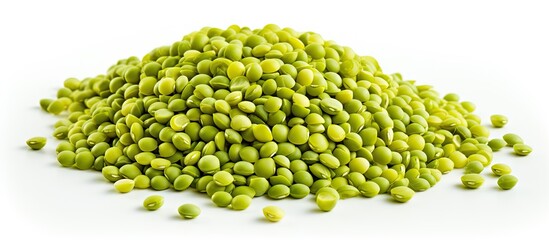 Poster - A copy space image of green mung beans also known as mung dal vigna radiata green beans or moong dal isolated on a white background