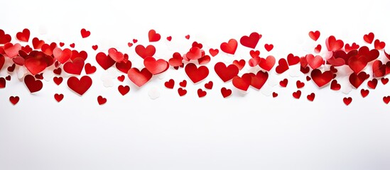 Aufkleber - Close up copy space image of a white background adorned with a cluster of small red hearts symbolizing love and the joyous atmosphere of holidays like Valentine s Day
