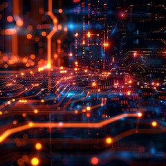 Fototapete - computer circuit board with many lights and lines on it
