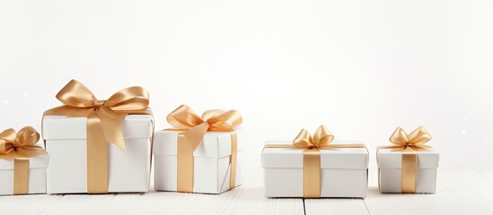 Aufkleber - Aesthetic gift boxes with a clean white wooden backdrop perfect for showcasing a copy space image